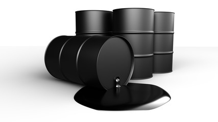 Black oil barrels isolated on white. 3D-rendering.