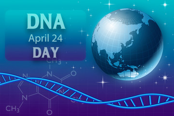  April 25, international DNA day. human DNA molecule on abstract green blackboard background