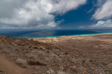 ocean and mountains in the desert of the Canary Island of Fuerteventura