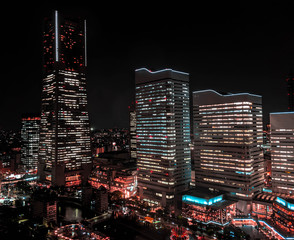 Aerial View of Beautiful Yokohama City at Night