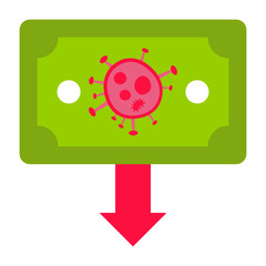 Currency devalue due to coronavirus concept vector flat icon design, Bankruptcy and financial crisis symbol on white background 