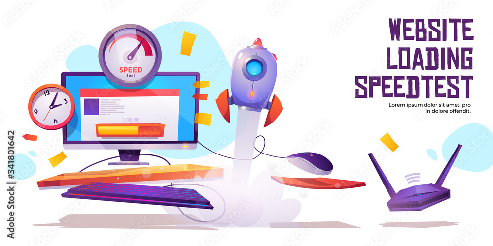 Poster website loading speed test banner. internet site quick traffic optimization engine plugin testing. c