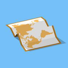 Vector illustration of the world map in isometric style on a light blue background.