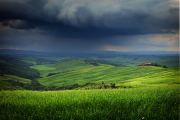 Summer stormy landscape of Tuscany, Italy