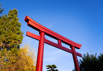 Red Japanese Torii Gate in a public park