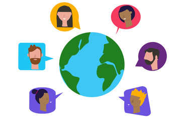 Vector illustration of global network connection and people social network concept. Can used for web banners, printed materials, social media.