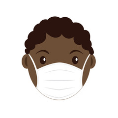 Black boy wearing surgical protective face mask icon