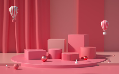 Creative drawing of 3D simulation scene color product exhibition stand