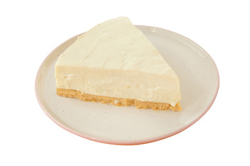 classic cheesecake on white plate on  wooden table