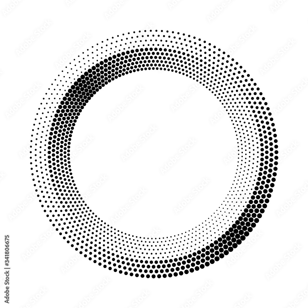 Poster halftone dots in circle form. round logo or icon. vector dotted frame as design element