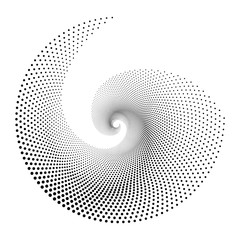 Halftone dots in spiral form like logo or icon. Vector dotted frame as design element.