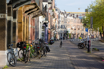 Bicycles on empty streets of Amsterdam