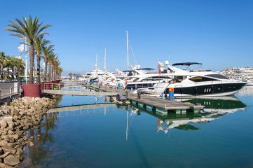 Luxury yachts in the port of Vilamoura in Portugal