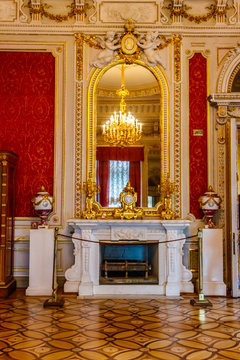 Crimson cabinet of Empress Maria Alexandrovna, wife of Emperor Alexander II in Winter palace (State Hermitage Museum) in Saint Petersburg, Russia