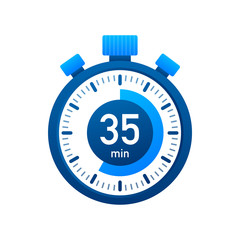 The 35 minutes, stopwatch vector icon. Stopwatch icon in flat style, timer on on color background. Vector illustration.