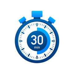 The 30 minutes, stopwatch vector icon. Stopwatch icon in flat style, timer on on color background. Vector illustration. - obrazy, fototapety, plakaty