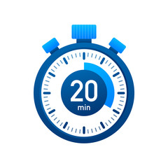 The 20 minutes, stopwatch vector icon. Stopwatch icon in flat style, timer on on color background. Vector illustration.