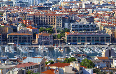 Fototapeta na wymiar Aerial view on old port in Marseille, France
