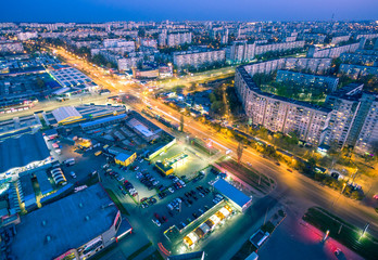 Fototapeta na wymiar evening aerial view to residential area in Kharkiv