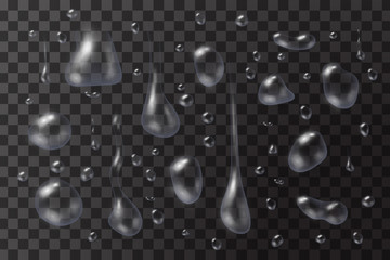 Transparent water drops on the transparent surface. Vector illustration