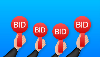 Business concept. Bid, great design for any purposes. Auction competition. Hand icon. Vector stock illustration.