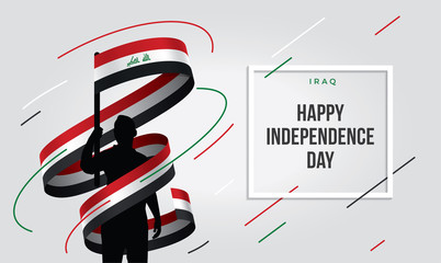 iraq flag standing over isolated white background stressed with hand ... Glad teenager man waving flag of iraq and young, national holiday.
