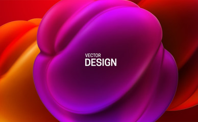 Glossy soft shapes. Abstract 3d background. Vector realistic illustration. Purple and red squeezed bubbles. Vibrant decoration. Organic gradient structure. Modern cover design. Banner template