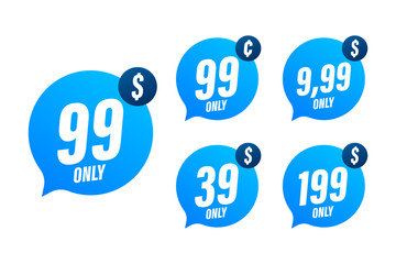 Discount sticker. Template with 99 only. Vector template design. Sale, price tag. Sale banner badge. Special offer price sign. Vector stock illustration.