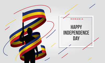 Romania, Romanian flag standing over isolated white background stressed with hand ... Glad teenager man waving flag of Romania and young, national holiday.
