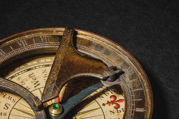 Retro compass on black board background.