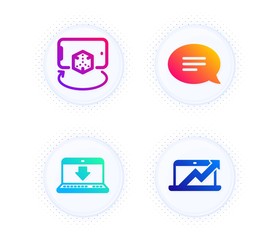 Internet downloading, Augmented reality and Chat icons simple set. Button with halftone dots. Sales diagram sign. Load data, Phone simulation, Speech bubble. Sale growth chart. Technology set. Vector