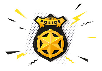 Vector illustration of a police officer's gold badge in the form of a star