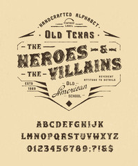 Font Heroes and Villains. Vintage letters, numbers