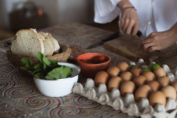 cooking breakfast in an authentic kitchen