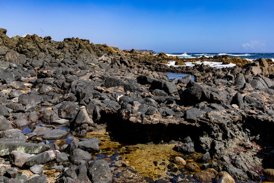 The Pools of water in the volcanic rock