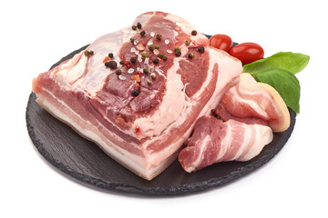 Raw pork belly meat, isolated on white background