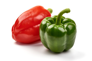 Green and red Bell pepper, bulgarian pepper, isolated on white background