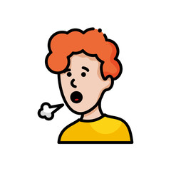 cartoon sickness man coughing, line color style