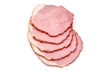 Smoked holiday ham slices, isolated on white background