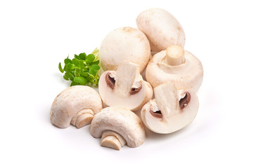 Fresh Champignon mushrooms, isolated on white background