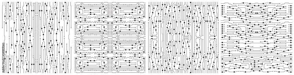 Poster Computer motherboard vector background with circuit board elements.