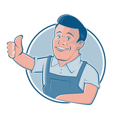 funny cartoon logo illustration of a handsome craftsman in retro style