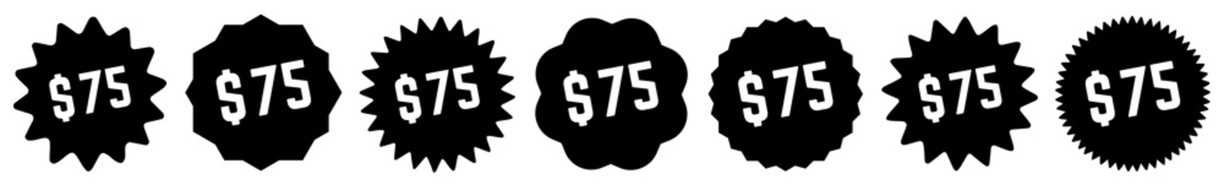 75 Price Tag Black | 75 Dollar | Special Offer Icon | Sale Sticker | Deal Label | Variations