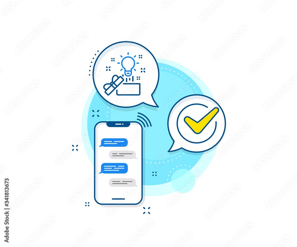 Poster creativity sign. phone messages complex icon. out of the box line icon. gift box with idea symbol. m