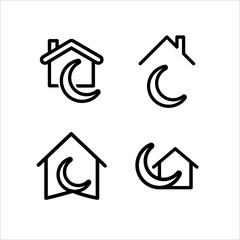Remarkable social media icon stay home, stay safe logo for self quarantine and physical distancing in holy month of ramadan with house roof icon and Ramadan kareem at home.