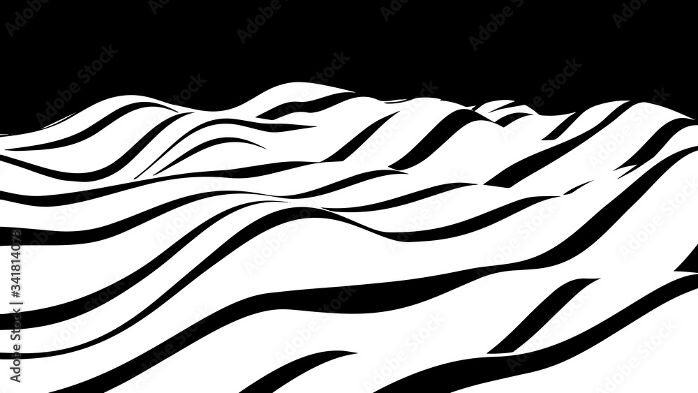 Poster abstract wave of white and black curved lines. hallucination. optical illusion. twisted illustration