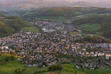 Fototapeta na wymiar view from the Sissacherfluh down on the villages of Sissach, Zunzgen etc. in the canton Baselland in Switzerland