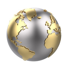 golden and niobium colored globe isolated on white background - 3D-rendering