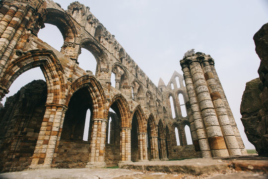 Whitby Abbey castle a ruined Benedictine abbey sited on Whitby's East Cliff in North Yorkshire on the north-east coast of England.UK
