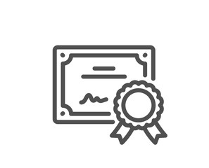 Certificate line icon. Certified document sign. Medal or stamp symbol. Quality design element. Editable stroke. Linear style certificate icon. Vector